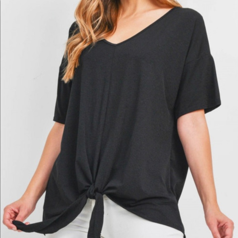 Half Sleeve Tie Hem Top